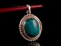 PA269 Pendentif Tibétain Argent Massif Turquoise
