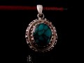 PA366 Pendentif Tibétain Argent Massif Turquoise