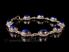 BRA59 Bracelet Tibétain Argent Massif Lapis Lazuli