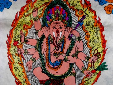 AF13 Affiche Tibétaine Papier Népalais Ganesh Dieu Hindou