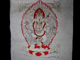 AF23 Affiche Tibétaine Papier Népalais Ganesh Dieu Hindou