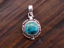 PA400 Pendentif Tibétain Argent Massif Turquoise