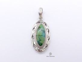 PA124 Pendentif Tibétain Argent Massif Turquoise