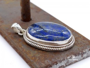 PA153 Pendentif Tibétain Argent Massif Lapis Lazuli