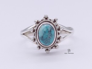 BA185 Bague Tibétaine Argent Massif Turquoise. Taille 59
