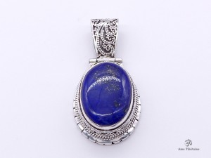 PA205 Pendentif Tibétain Argent Massif Lapis Lazuli