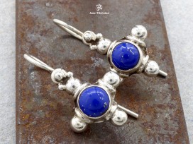 BdOA108 Boucles d’Oreille Tibétaines Argent Massif Lapis Lazuli