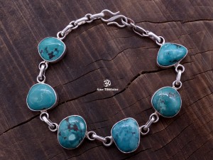 BRA60. Bracelet Tibétain Argent Massif Turquoise