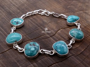 BRA60 Bracelet Tibétain Argent Massif Turquoise