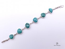 BRA60 Bracelet Tibétain Argent Massif Turquoise
