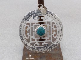 PA158 Pendentif Argent Massif Tibétain Mandala Turquoise