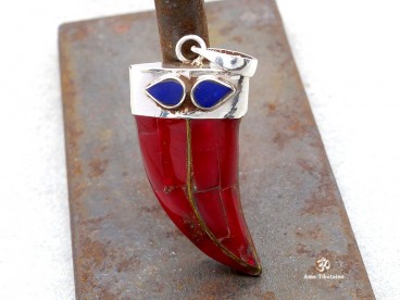 PA299 Pendentif Tibétain Argent Massif Corail