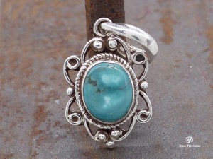 PA328 Pendentif Tibétain Argent Massif Turquoise