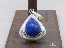 PA335 Pendentif Tibétain Argent Massif Lapis Lazuli