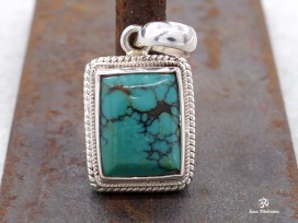 PA234 Pendentif Tibétain Argent Massif Turquoise