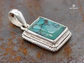 PA234 Pendentif Tibétain Argent Massif Turquoise