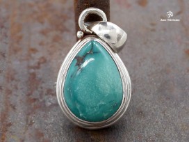 PA271 Pendentif Tibétain Argent Massif Turquoise