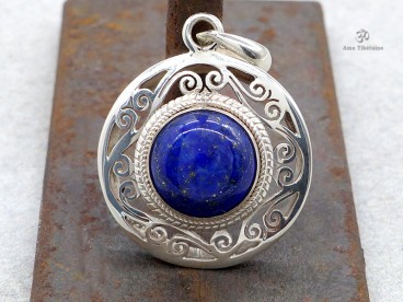 PA268 Pendentif Tibétain Argent Massif Lapis Lazuli