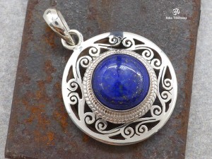 PA268 Pendentif Tibétain Argent Massif Lapis Lazuli