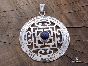 PA283 Pendentif Argent Massif Tibétain Mandala Lapis Lazuli