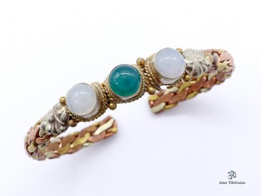 BRD295 Bracelet Tibétain Métal Argenté Cuivre Laiton