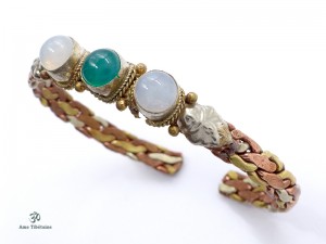 BRD295 Bracelet Tibétain Métal Argenté Cuivre Laiton