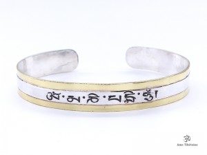 BRA87. Bracelet Tibétain Argent Massif Laiton Mantra Bouddhiste