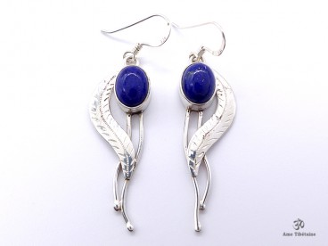 BdOA107 Boucles d’Oreille Tibétaines Argent Massif Lapis Lazuli