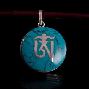 PA134 Pendentif Argent Massif Om Tibétain Turquoise – Image 2