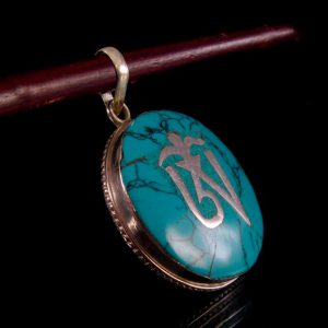 PA134 Pendentif Argent Massif Om Tibétain Turquoise – Image 3