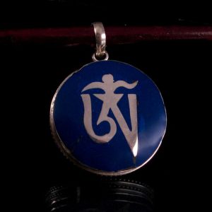 PA135 Pendentif Argent Massif Om Tibétain Lapis Lazuli – Image 2