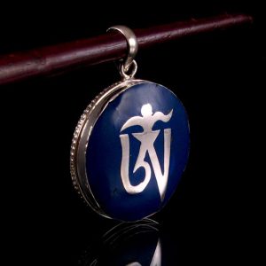 PA135 Pendentif Argent Massif Om Tibétain Lapis Lazuli – Image 3