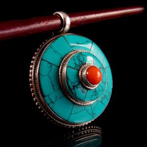 PA184 Pendentif Tibétain Argent Massif Turquoise Corail – Image 5