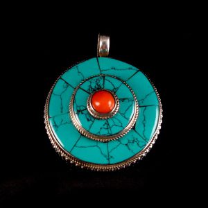 PA184 Pendentif Tibétain Argent Massif Turquoise Corail – Image 7