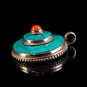 PA184 Pendentif Tibétain Argent Massif Turquoise Corail – Image 8