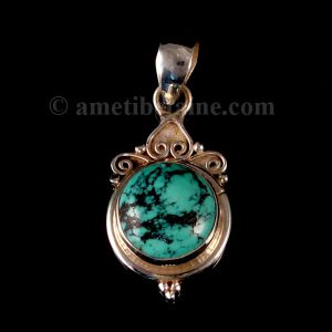 PA290 Pendentif Tibétain Argent Massif Turquoise – Image 4