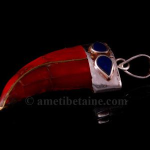 PA299 Pendentif Tibétain Argent Massif Corail – Image 4