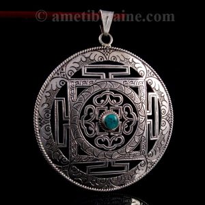 PA311 Pendentif Argent Massif Mandala Turquoise – Image 3