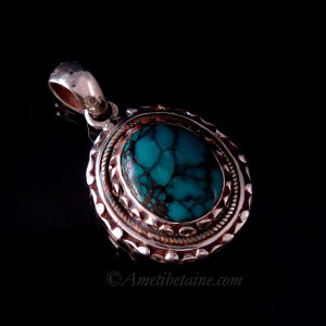 PA366 Pendentif Tibétain Argent Massif Turquoise – Image 5