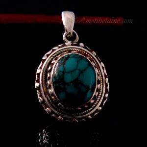 PA366 Pendentif Tibétain Argent Massif Turquoise – Image 6