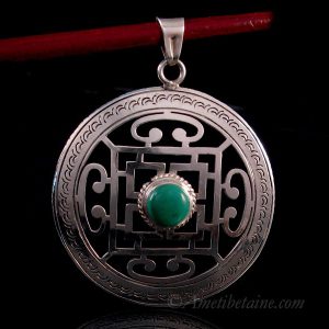 PA394 Pendentif Argent Massif Tibétain Mandala Turquoise – Image 3