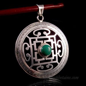 PA394 Pendentif Argent Massif Tibétain Mandala Turquoise – Image 4