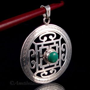 PA394 Pendentif Argent Massif Tibétain Mandala Turquoise – Image 5
