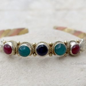 BRD342 Bracelet Tibétain Métal Argenté Cuivre Laiton – Image 1