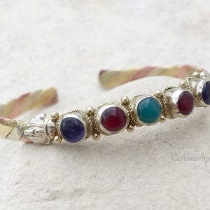 BRD343 Bracelet Tibétain Métal Argenté Cuivre Laiton – Image 2