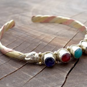 BRD343 Bracelet Tibétain Métal Argenté Cuivre Laiton – Image 3