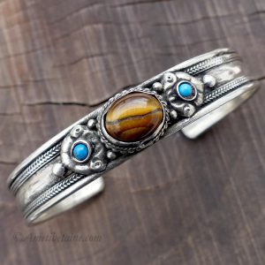 BRD354 Bracelet Tibétain Métal Argenté – Image 2