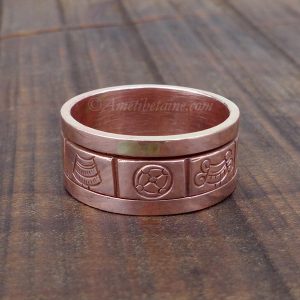 BD127 Bague Tibétaine Cuivre Signes Auspicieux – Image 3