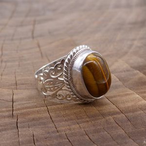 BA255 Bague Tibétaine Argent Massif Oeil de Tigre. Taille 57 – Image 2