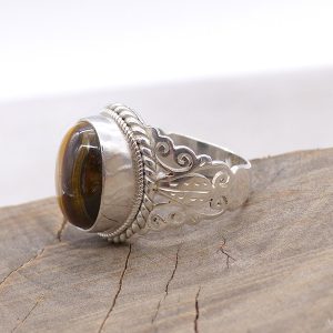BA255 Bague Tibétaine Argent Massif Oeil de Tigre. Taille 57 – Image 3